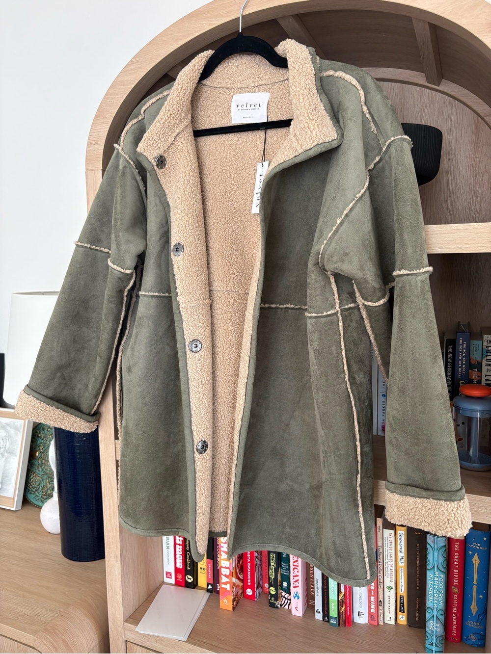 Velvet by Graham & Spencer Olive Suede  Reversible Teddy Coat, NWT